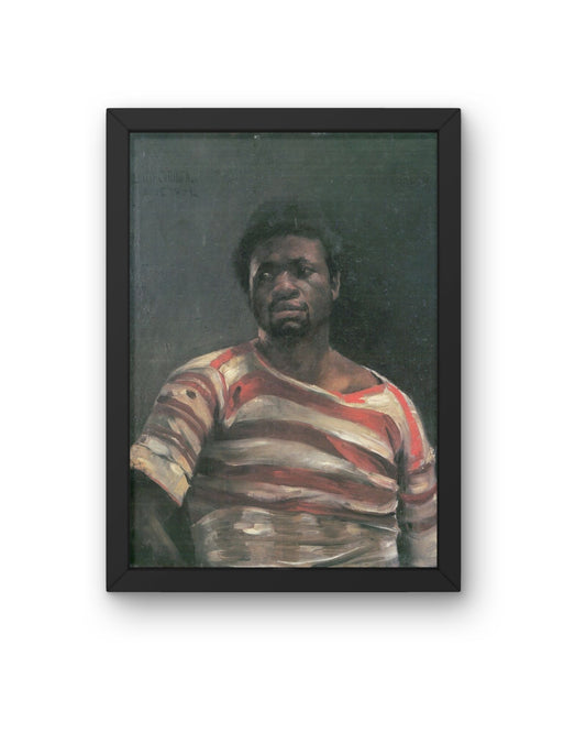 Black Portrait in Striped Shirt – Expressionist Study