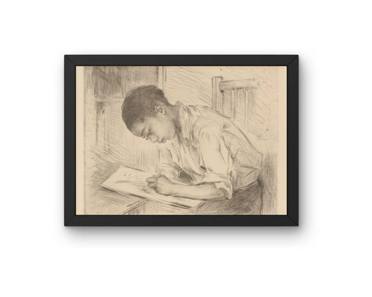 Young Man Drawing – Reflective Interior Portrait Art Print